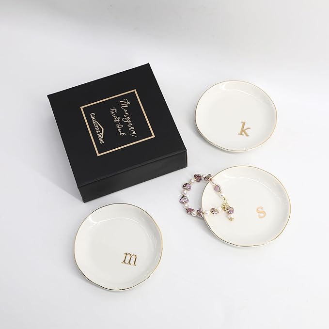 COLLECTIVE HOME - Ceramic Jewelry Tray, Decorative Trinket Dish for Rings Earrings Necklaces Bracelet Watch Keys, Birthday Mother's Day Christmas Gift for Women, 4.75", Glossy (t)