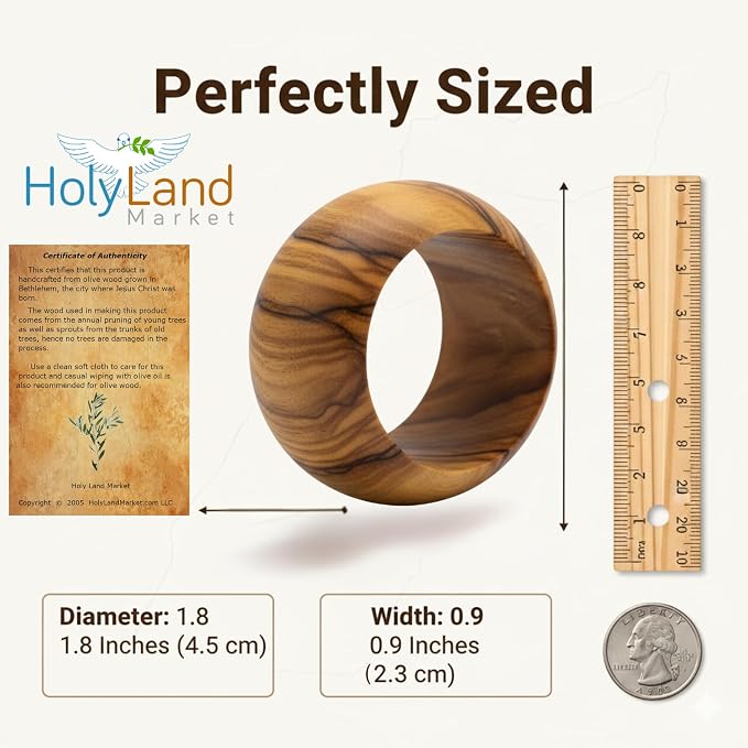 Holy Land Market Olive Wood Napkin Rings, Hand Carved Bethlehem | Certificate - Image 3