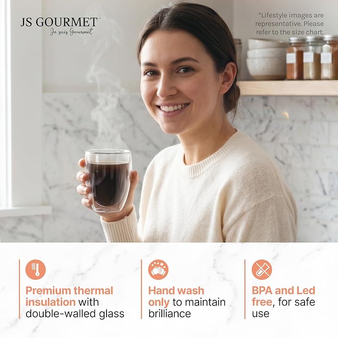 JS Gourmet Double Wall Glass Coffee Mugs Set of 2, 12oz/350ml Borosilicate - Image 4