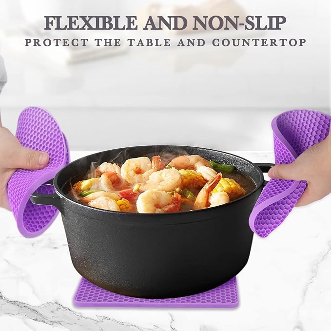 Silicone Silicone Trivet for Hot Dishes, 4 Pack Purple Heat Resistant Silicone - Image 2