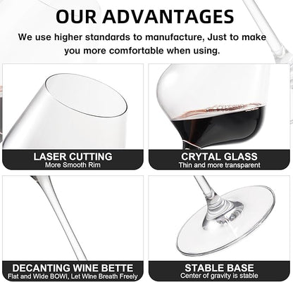 Red Wine Glasses Set of 4, Hand Blown Italian Style Crystal Burgundy Wine Glasses, Lead-Free Premium Clear Glass [23 oz/650ml，4 Pack ]