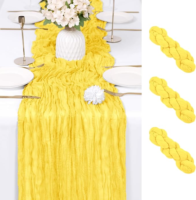 3 Pack Lemon Yellow Cheesecloth Table Runner 17x108 Inch Semi Sheer Boho Gauze by Unknown
