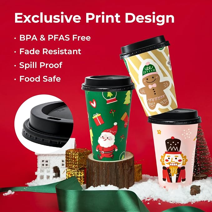Fit Meal Prep 50 Pack 16 oz Christmas Disposable Coffee Cups - Image 3