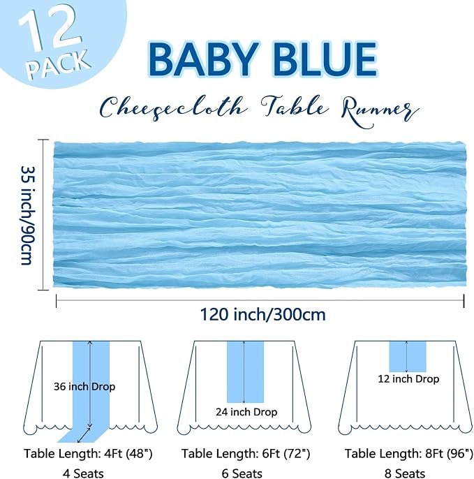 12 Pack Baby Blue Cheesecloth Table Runner 10Ft Gauze Cheese Cloth Table Runner - Image 2