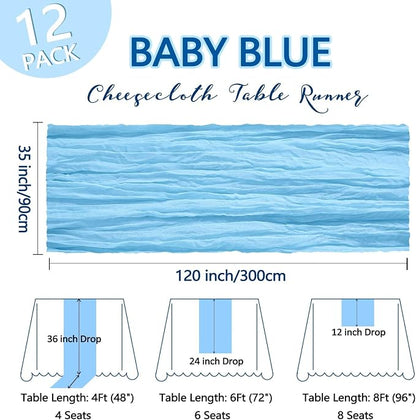 12 Pack Baby Blue Cheesecloth Table Runner 10Ft Gauze Cheese Cloth Table Runner - Image 2