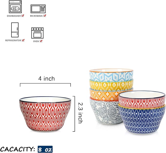 Selamica Ceramic 8oz Bouillon Cups 4 Inch Small Bowls, Dessert bowls - Image 2