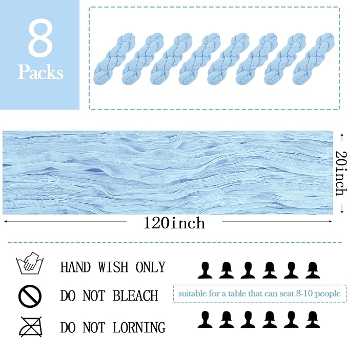 8 Pack Baby Blue Cheesecloth Table Runner 20 x 120 inch Gauze Table Runners 10 - Image 2