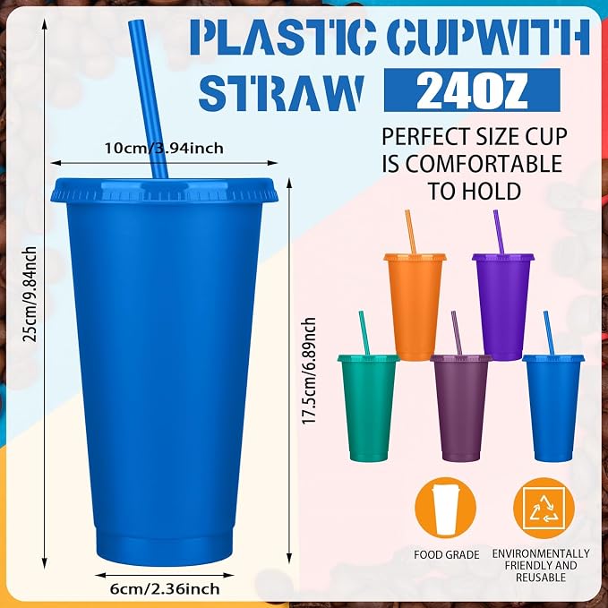 Bokon 15 Sets Tumbler with Straw and Lid Bulk 24 oz Reusable Plastic Cups to Go - Image 2