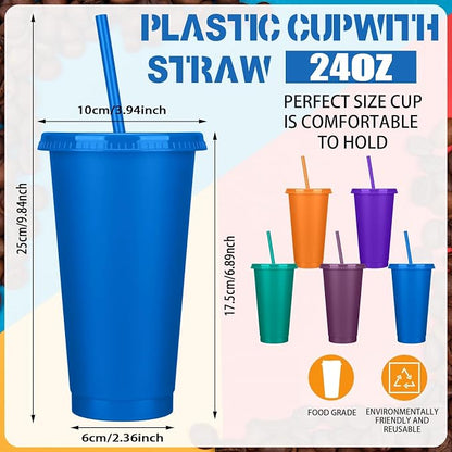 Bokon 15 Sets Tumbler with Straw and Lid Bulk 24 oz Reusable Plastic Cups to Go - Image 2