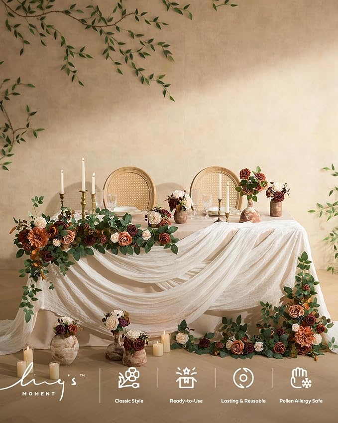 Ling's moment 14Ft x 35" Wide Brilliant White Gauze Semi-Sheer Table Runner - Image 4