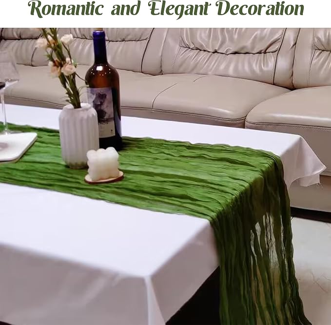 6 Pieces Olive Green 10FT Cheesecloth Table Runner Boho Gauze Fabric Table - Image 7