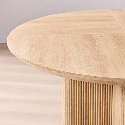 T4TREAM 47" Fluted Round Dining Table for 4-6, Mid-Century Modern Kitchen Table with Thickened Edge & Sturdy Pedestal Base for Kitchen Living Room,Natural Oak(Table Only)