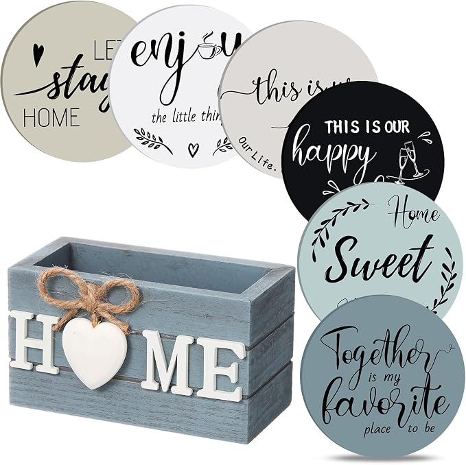 Queekay Coasters Set of 6 House Warming Gifts New Home Wooden Farmhouse Drink by Queekay