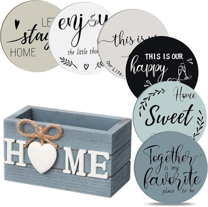Queekay Coasters Set of 6 House Warming Gifts New Home Wooden Farmhouse Drink by Queekay