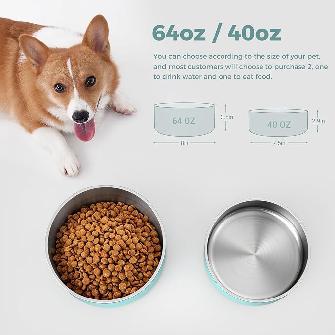 WENBOKMIN Dog Bowl, Stainless Steel Food and Water Bowl, Mint Green | Non Slip - Image 2