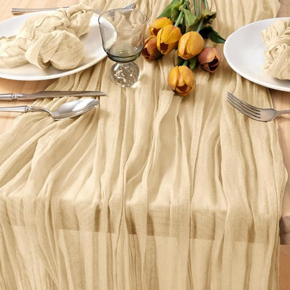 8 Pack Champagne Cheesecloth Table Runner 10ft Boho Sand Gauze Decor | - Image 3