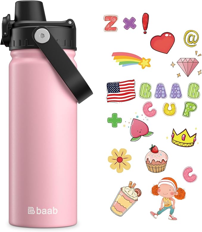 baab 18oz Kids Insulated Water Bottle 18/8 Stainless Steel Kids Cup 1 Pack | by baabKidWatterBottle