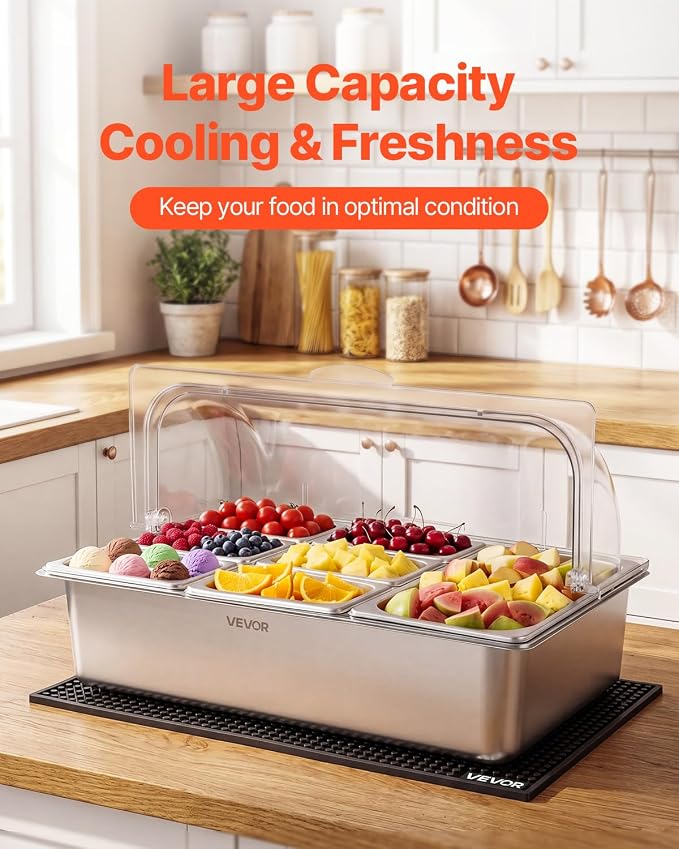 VEVOR Countertop Food Serving Display Container, Stainless Steel Food Salad - Image 4
