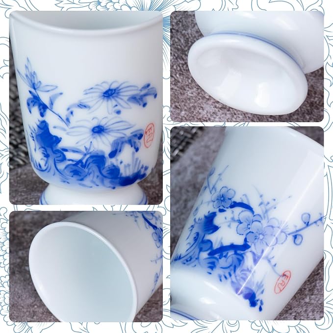 KAMMAK Ceramic Tea Cups Set of 4, 1.5 oz, Vintage Small Teacups, 730N | Hand - Image 8