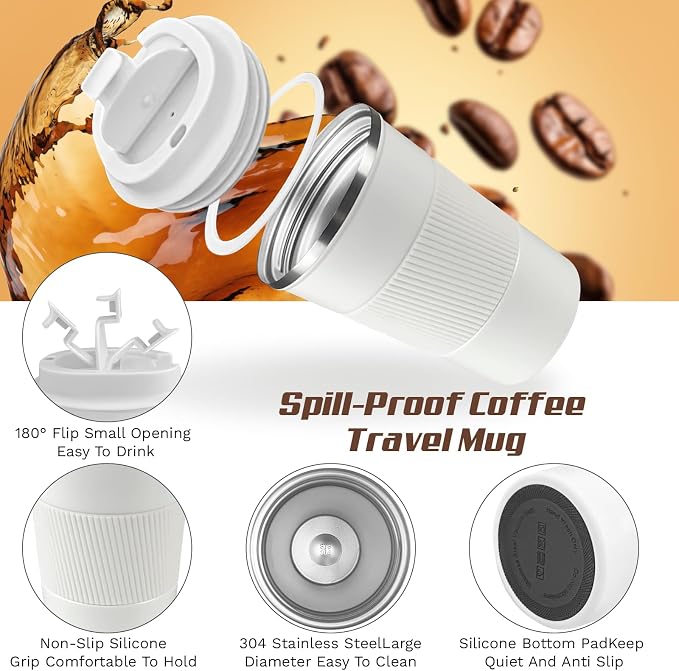 Vacuum Insulated Stainless Steel Travel Coffee Mug, Leak Proof Cup - Image 3