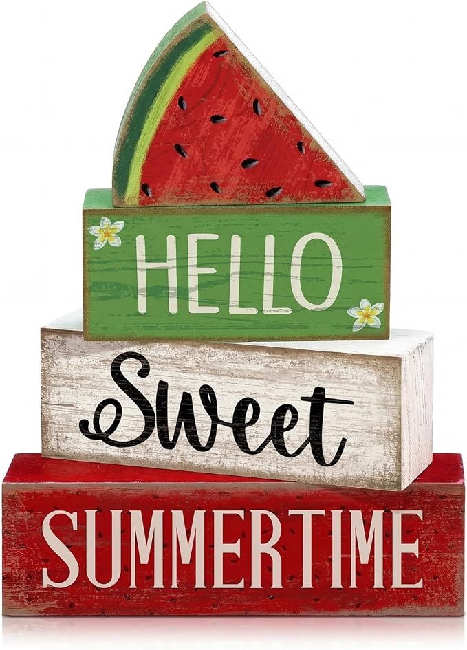 Moucuny 4 Pcs Summer Wooden Table Decor Watermelon Tiered Tray Decor Farmhouse by Moucuny