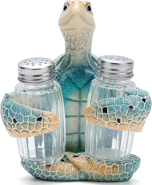 Hodao Sea Turtle With Salt and Pepper Shaker Figurines Decorations Turtle Set with Holder Figurine for Beach Bar or Tropical Kitchen Decor Turtle Table Decorations For Home Gifts (Turtle)
