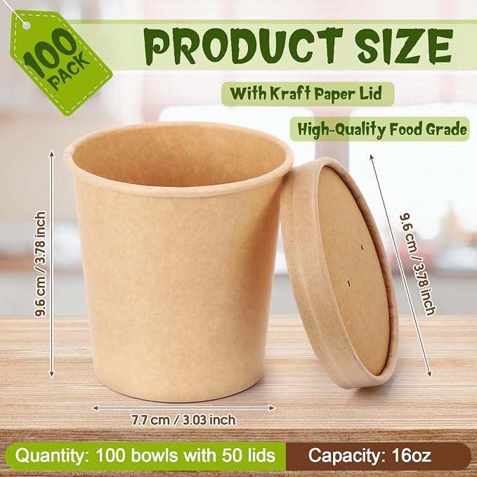 Fulmoon 100 Pack Paper Soup Containers - Image 2