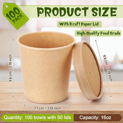 Fulmoon 100 Pack Paper Soup Containers - Image 2