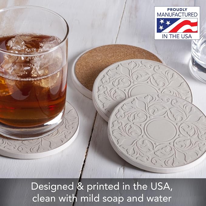 Thirstystone Victorian Lace 4 Pack Embossed Stone Coaster Set Manufactured in - Image 3