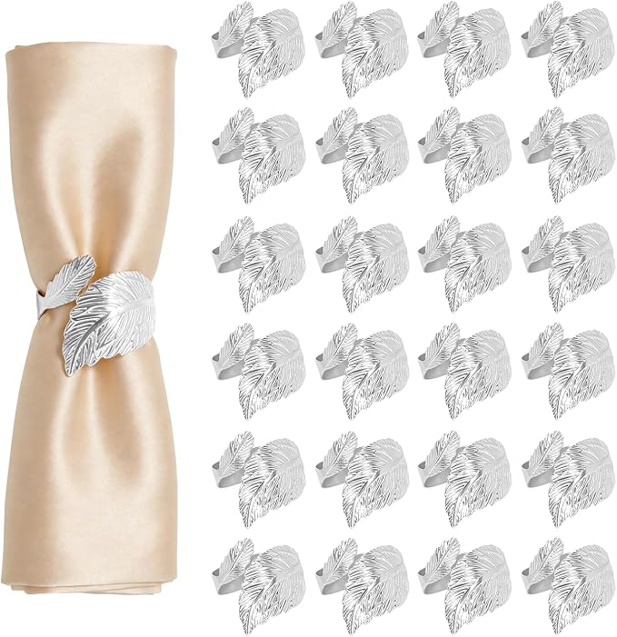 Napkin Rings Set of 12 Silver Napkin Holder Buckles | Leaf Shaped Napkin Ring by Unknown
