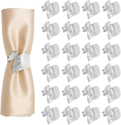 Napkin Rings Set of 6 Silver Napkin Holder Buckles | Leaf Shaped Napkin Ring by Unknown