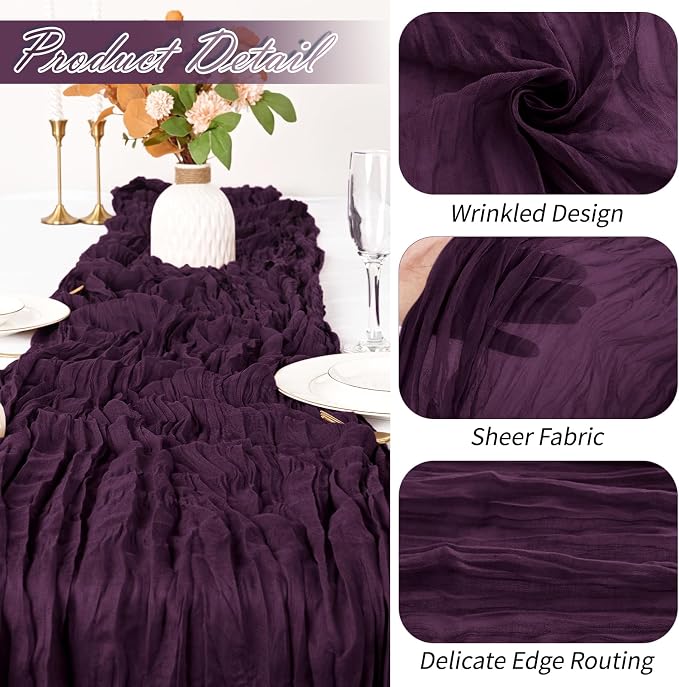 15 Pack Dark Purple Cheesecloth Table Runner 17 x 108 inch Cheese Cloth Table - Image 3