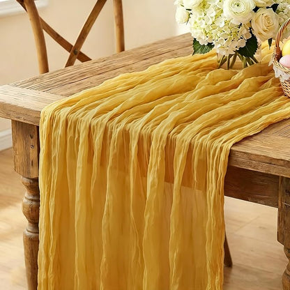 6Pcs Yellow Table Runner, 10FT Rustic Gauze Gold Table Runner 35*120inch Boho by Miucat