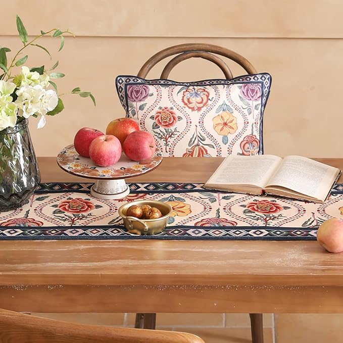 bilin gaier Designer Linen Extra Long Table Runner, Colorful Floral Pattern - Image 8