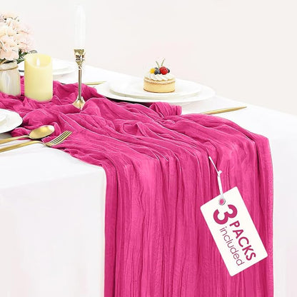3 Pack Hot Pink Cheesecloth Table Runner 35x120inch, Semi Sheer Fuschia Cheese by BlueTopCoLtd