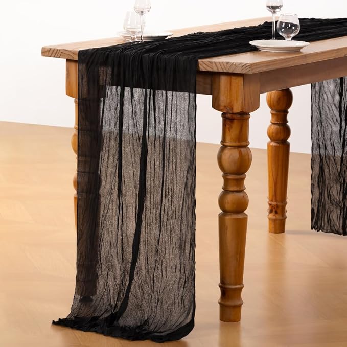DeZerlor Black Cheesecloth Table Runner 1 Pack Halloween Runner | 120Inches - Image 5