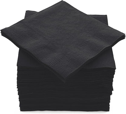 100 Pack Black Beverage Napkins, Big Party Pack, 2 Ply, Ideal for Wedding, Party, Birthday, Dinner, Lunch, Cocktails. (5” x 5”) by Amcrate