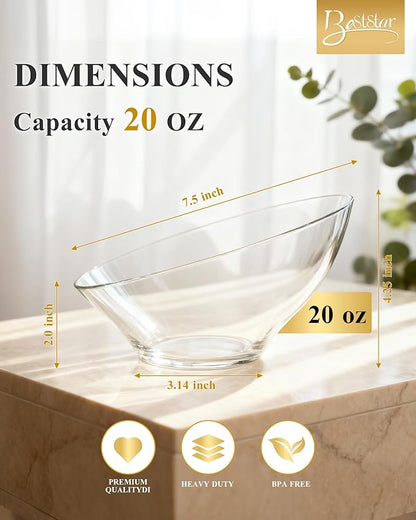 BESTSTAR 20OZ Plastic Clear Serving Bowls 8 Pack Angled Disposable Party Bowls for Chips, Salad, Fruit & Candy – Heavy Duty Clear Serving Bowls for Parties, Buffet, Catering, Wedding, Daily Use