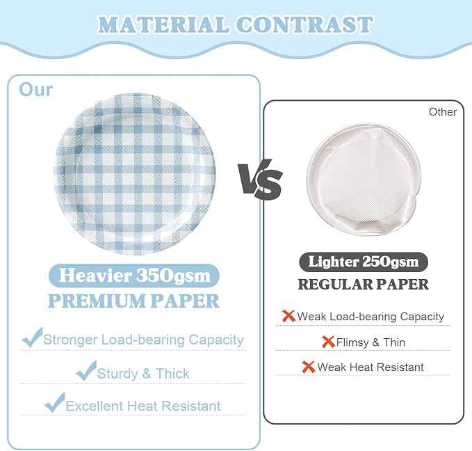 Vyntra 350 Pcs Blue Gingham Paper Plates and Napkins Set - Image 5