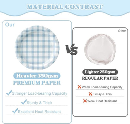 Vyntra 350 Pcs Blue Gingham Paper Plates and Napkins Set - Image 5