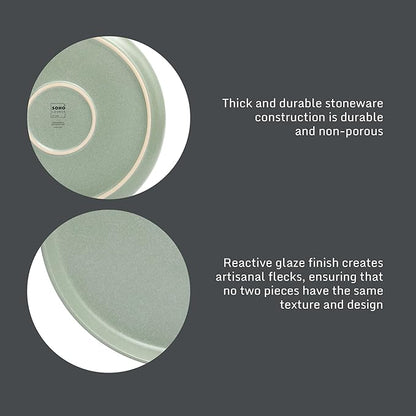 Gibson Elite Pasco 16 Piece (Service for 4) Plates and Bowls Double Bowl Reactive Glaze Dishes Stoneware Ceramic Dinnerware Set - Green