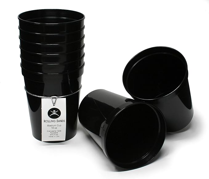 Rolling Sands 16 oz. Reusable Plastic Stadium Cups, 8 Pack, Made in USA by RollingSands