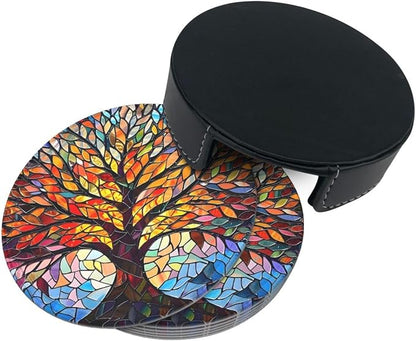 Drink Coasters with Holder Stand Set of 6, Tree of Life Stained Glass Pu - Image 7