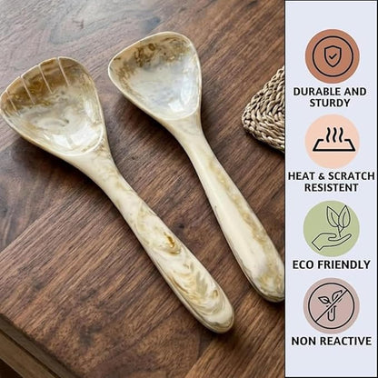 SS CRAFTS INDIA Premium 11" Marbled White & Brown Resin Salad Servers | Set of - Image 3