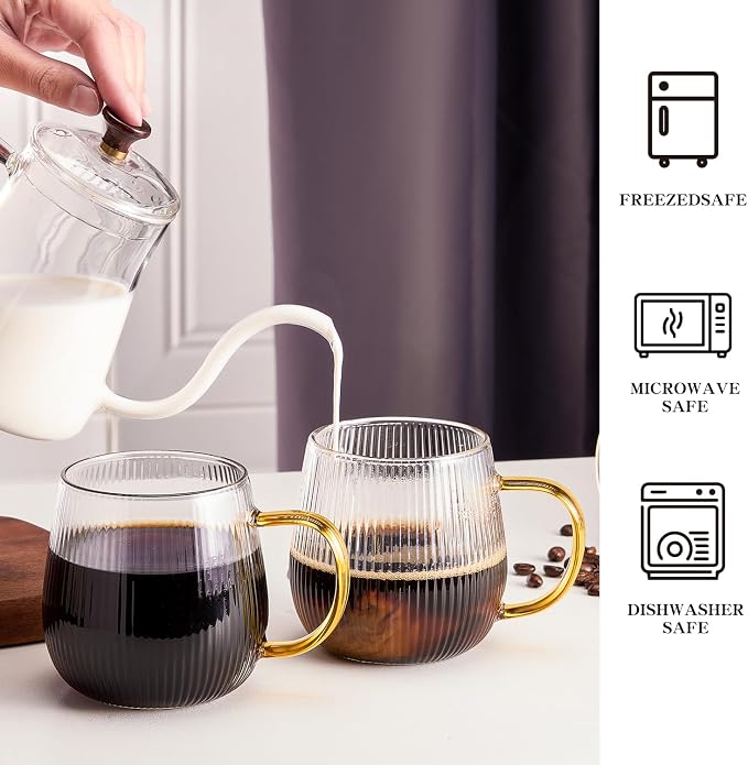 GLASKEY Borosilicate Glass Coffee Mugs Set of 2, 12 oz Glass Coffee Cups - Image 3