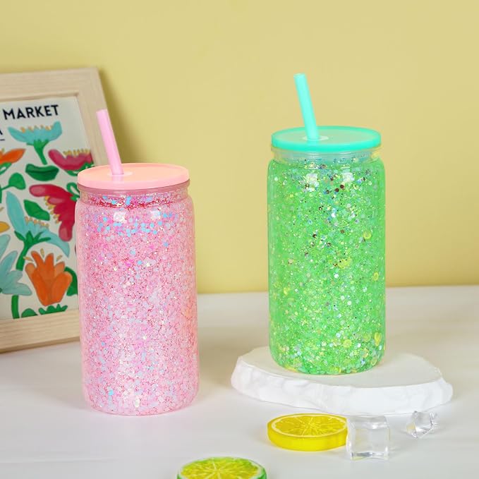 16 oz Plastic Snow Globe Tumbler, 8 Pack Double Wall Snowglobe Tumbler - Image 6