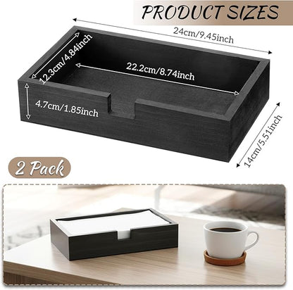 2 Pack Black Wooden Napkin Holder, Guest Towels Holder Flat Bathroom Napkin Tray Disposable Hand Towel Tray Cocktail Napkins Holders for Table Kitchen Counter Home Desk
