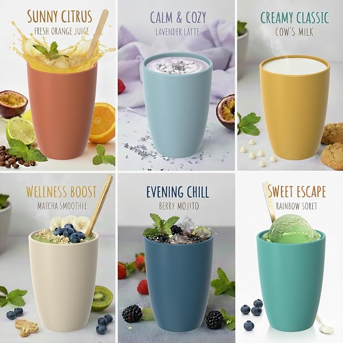 Wheat Straw Cups Set of 6, Unbreakable 20 OZ Reusable Cups, Alternative Plastic - Image 4