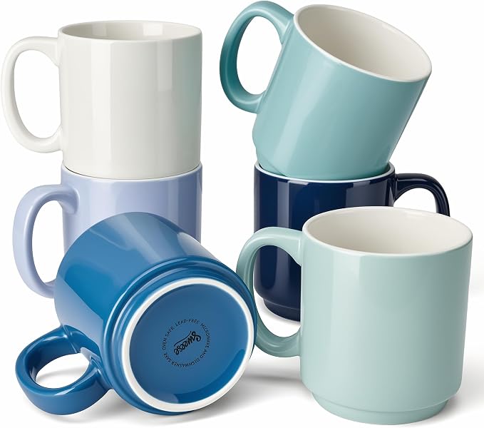 Sweese Stackable Coffee Mugs Set of 6, 16 Oz Large Porcelain Cups by Sweese