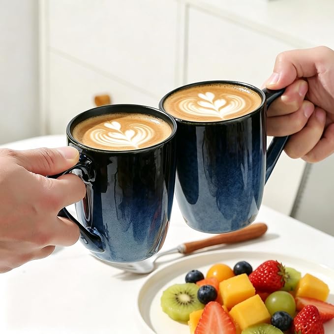 MONITO 14oz Ceramic Coffee Mugs Set of 6, Ice-Snow Blue Mugs - Image 9